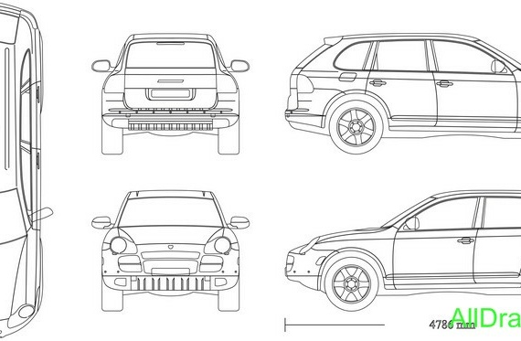 Porsche Cayenne (Porsche Kaen) - drawings (drawings) of the car
